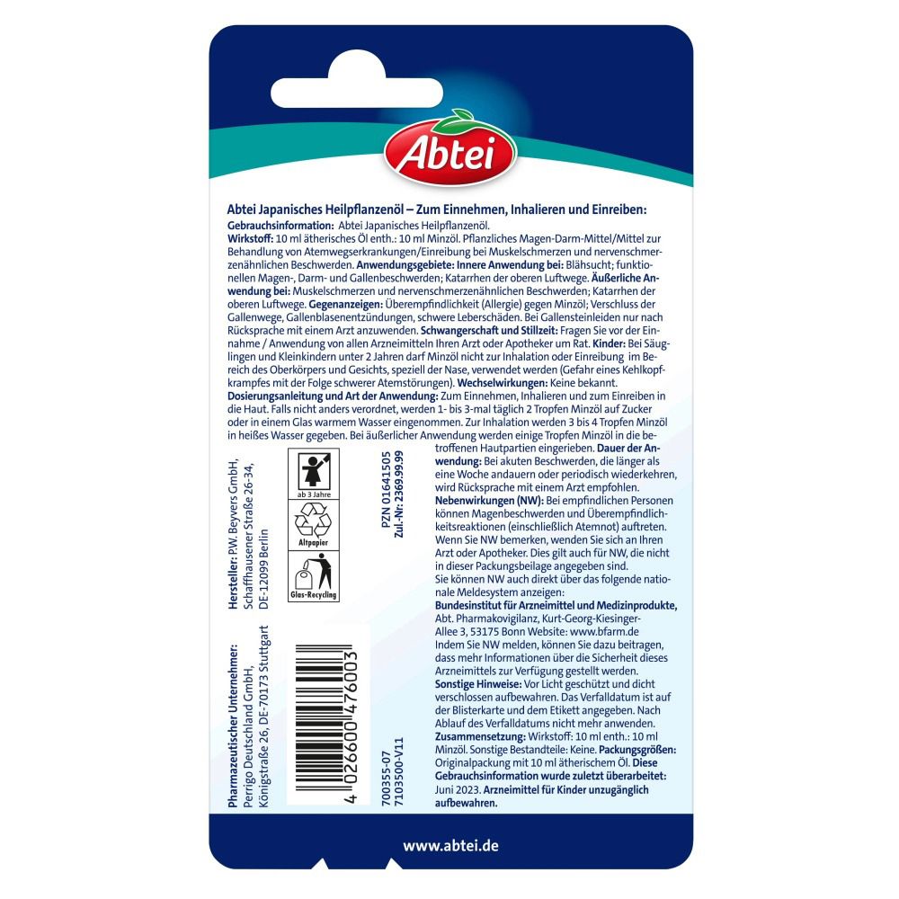 Rückseite der Produktverpackung. Textinformationen in deutscher Sprache. Herstellerinformationen, Inhaltsstoffe, Anwendungshinweise und Warnhinweise.