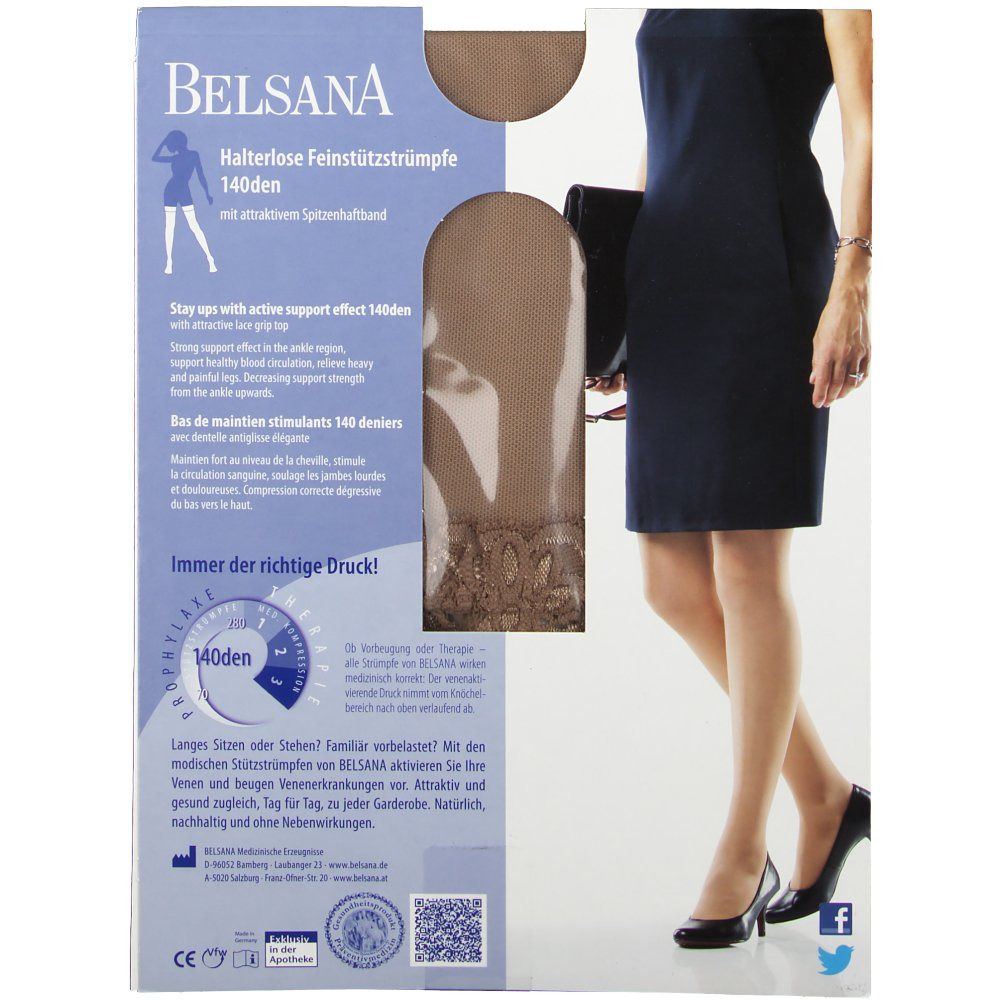 Belsana 140den Halterlose Feinstützstrümpfe Größe 5 Schuhgröße 47 - 50 Sand