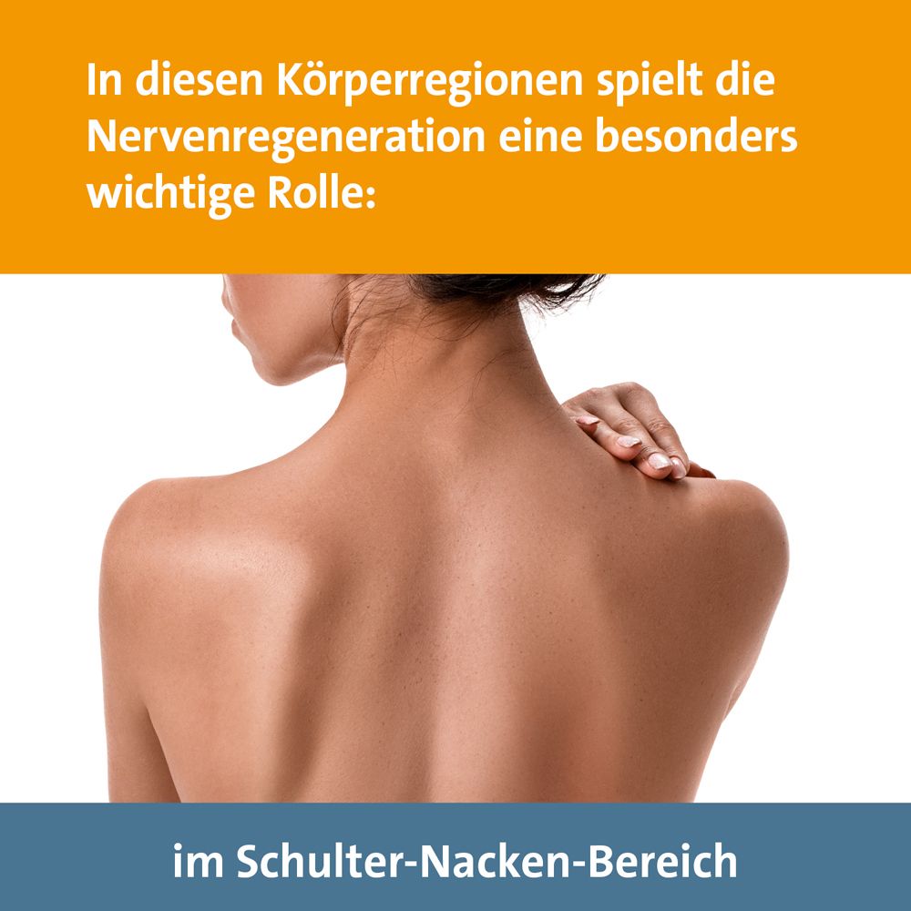 Rückenansicht einer Frau, Fokus auf Schulter-Nacken-Bereich.