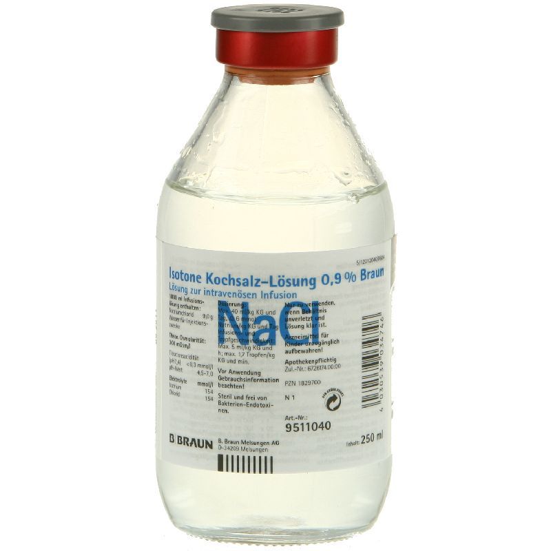 Isotone Kochsalz-Lösung 0,9 % Braun Glasflasche