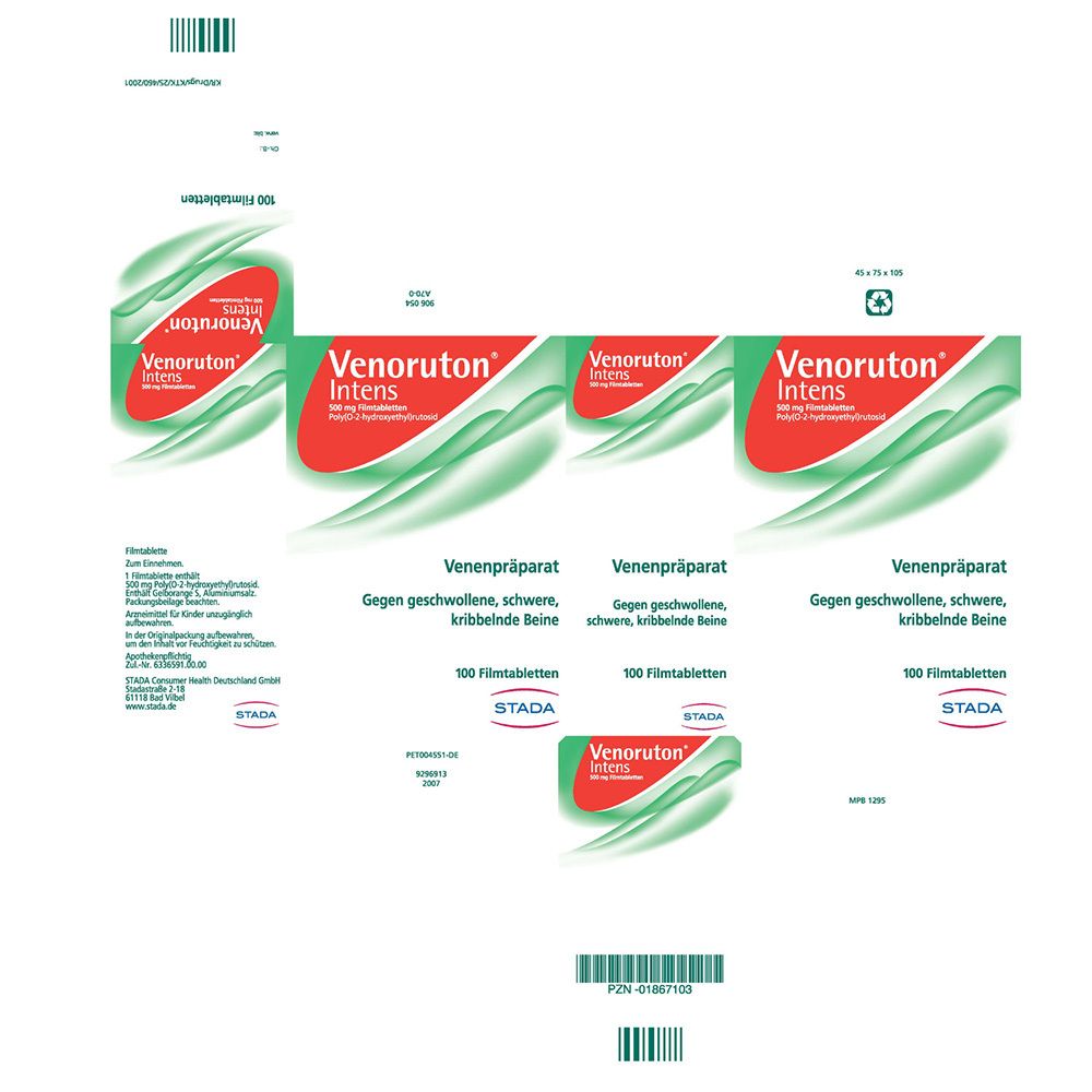 VENORUTON® Intens zur Behandlung von Beinschwellungen (Ödemen) und Linderung bei schweren, müden Beinen, Spannungsgefühlen und Kribbeln bei chronischer Veneninsuffizienz. Wirkstoff: Oxerutin.