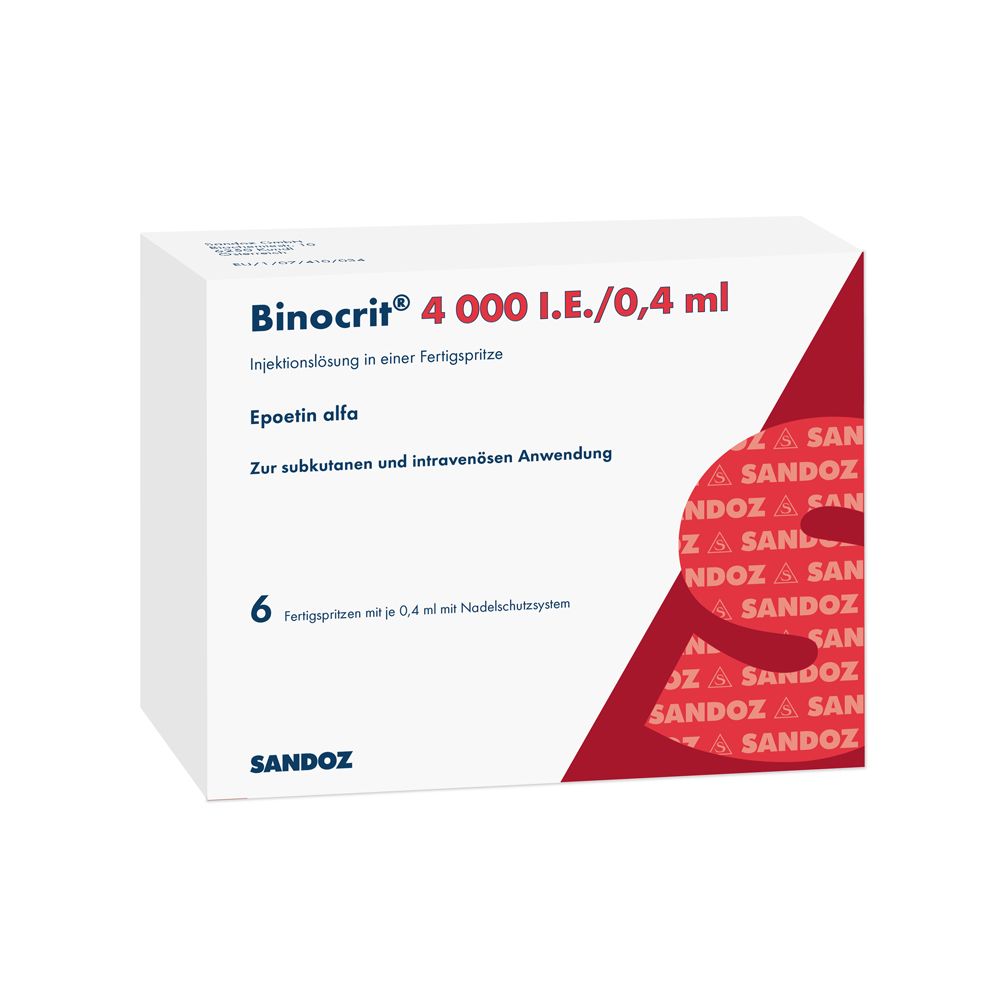 BINOCRIT 4000 I.E./0,4 ml Injektionslösung in Fertigspritzen, 6 Stück.