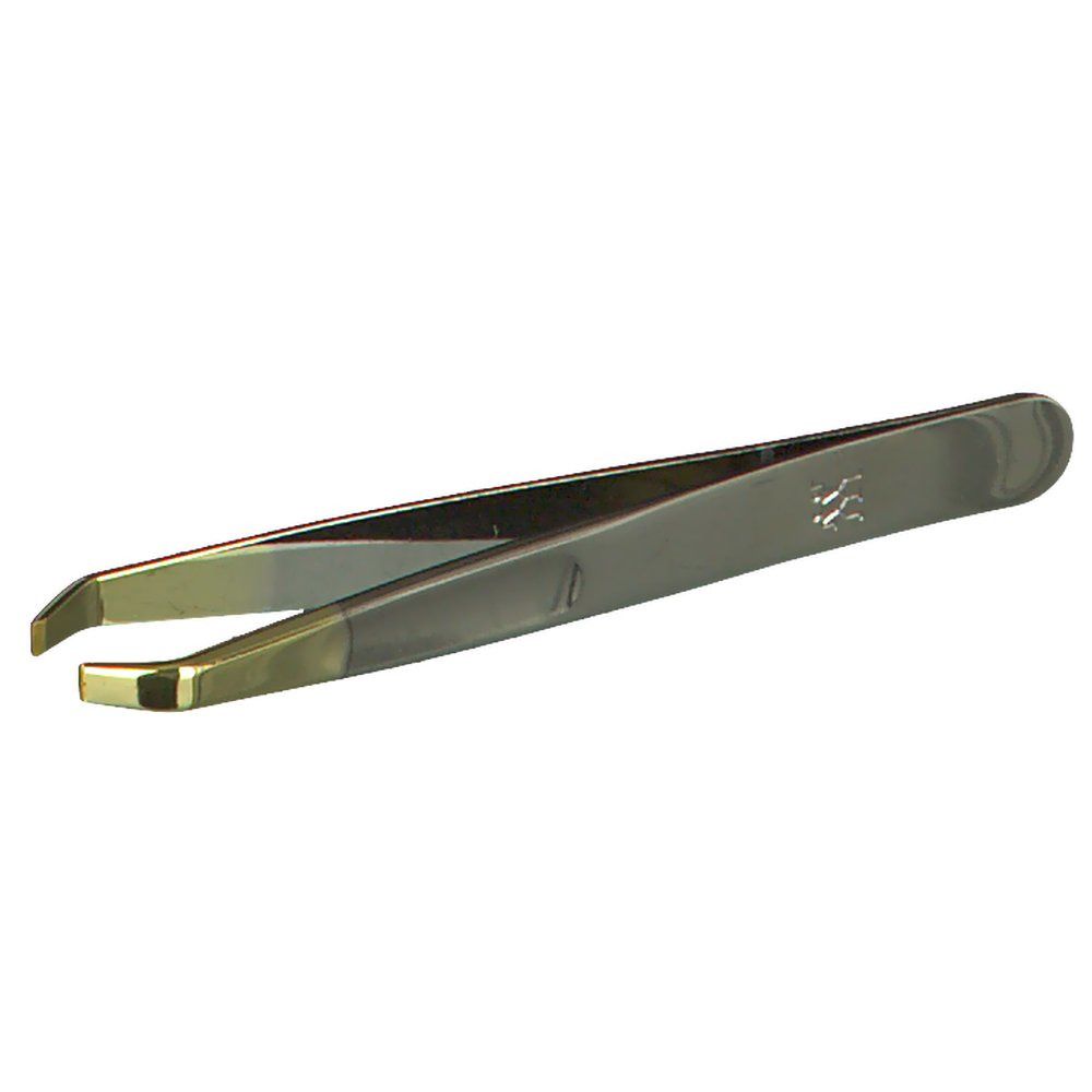 Pinzette, silberfarben. Spitze abgeschrägt. ZWILLING Logo. Metall. Auf weißem Hintergrund.