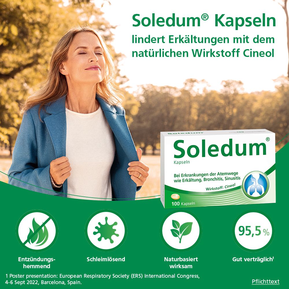 Soledum® Kapseln bei Erkältung, Bronchitis & Sinusitis