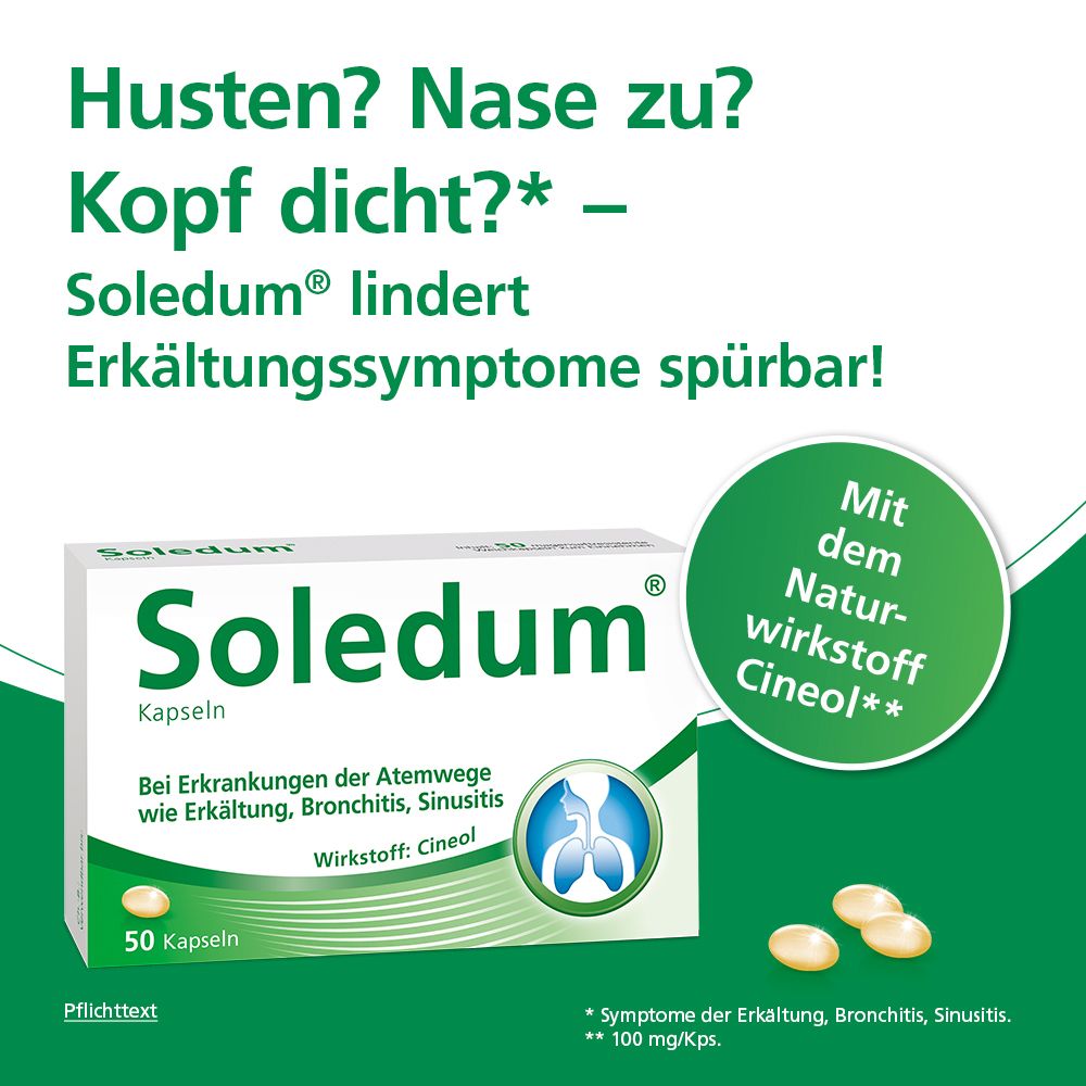 Soledum® Kapseln bei Erkältung, Bronchitis & Sinusitis