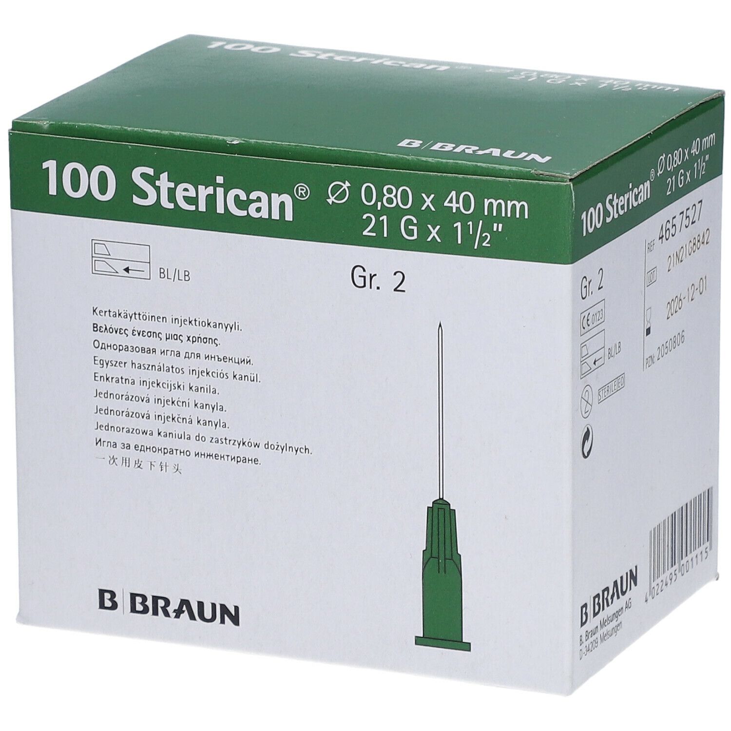 Sterican® Standardkanüle Gr. 2 G21 x 1 1/2 Zoll 0,80 x 40 mm grün