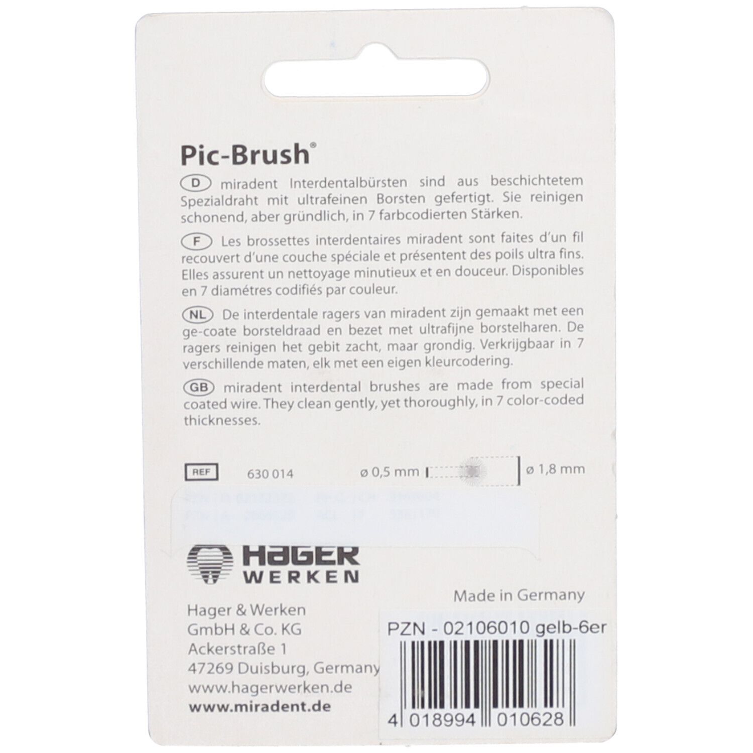 PIC Brush Interdentalb.Ersatzb.1,8 mm gelb 6 St Zahnbürste