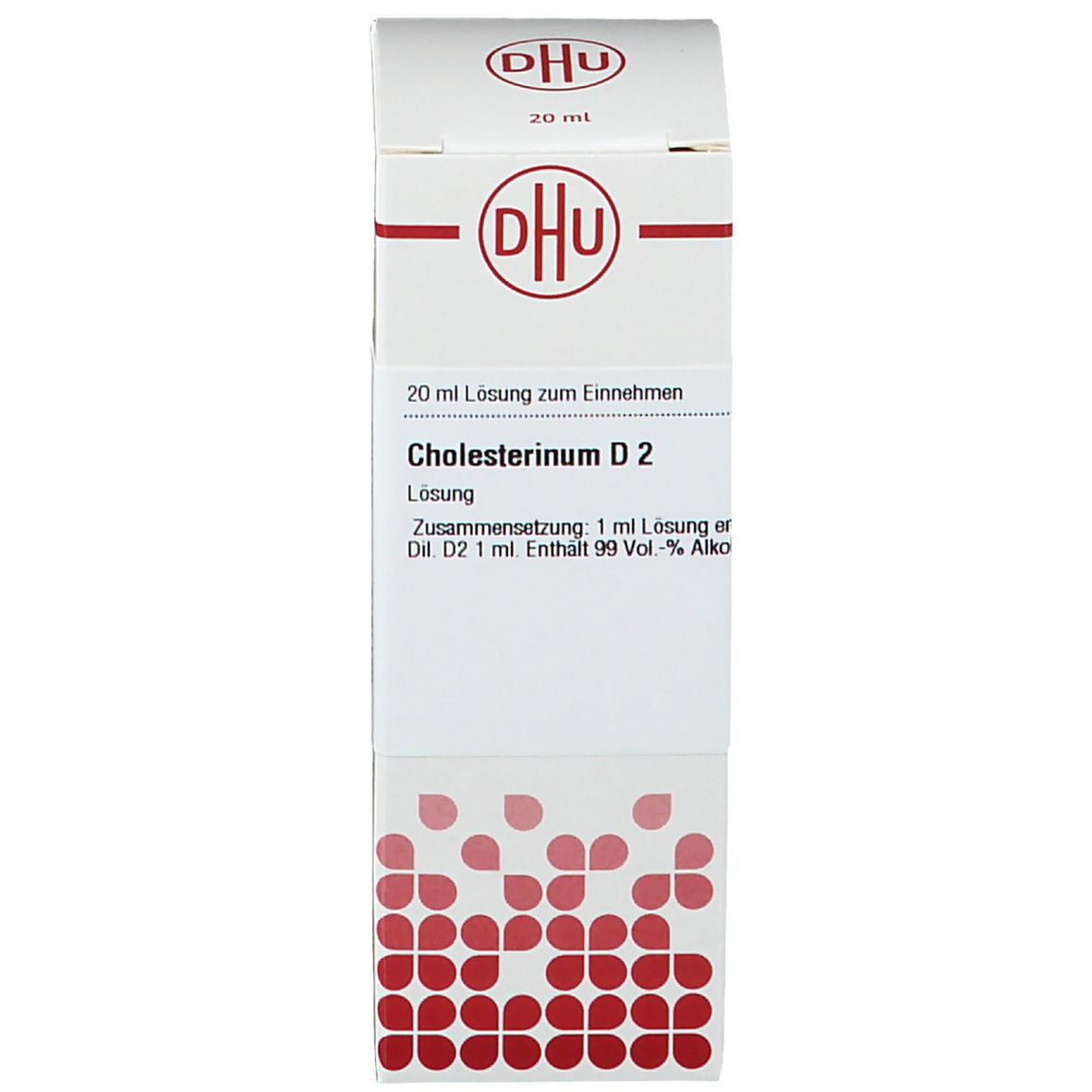 Weiße Verpackung mit Produktinformationen. DHU-Logo. Homöopathisches Arzneimittel.
