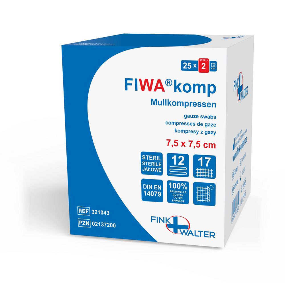 FIWA komp Mullkompressen steril, 7,5 x 7,5 cm, 25x2 Stück.