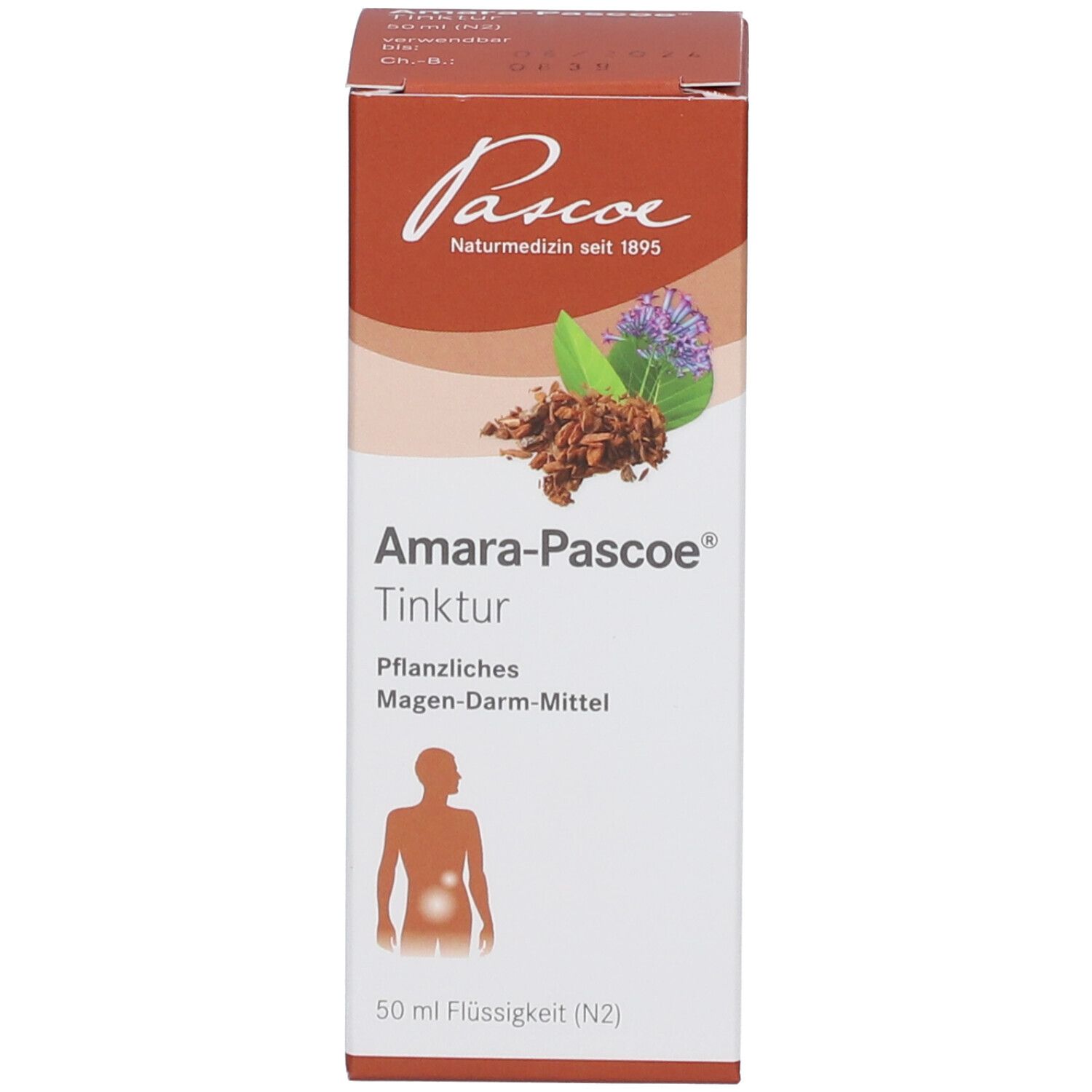 Produktverpackung. Schachtel mit Produktname, Logo und Abbildung.