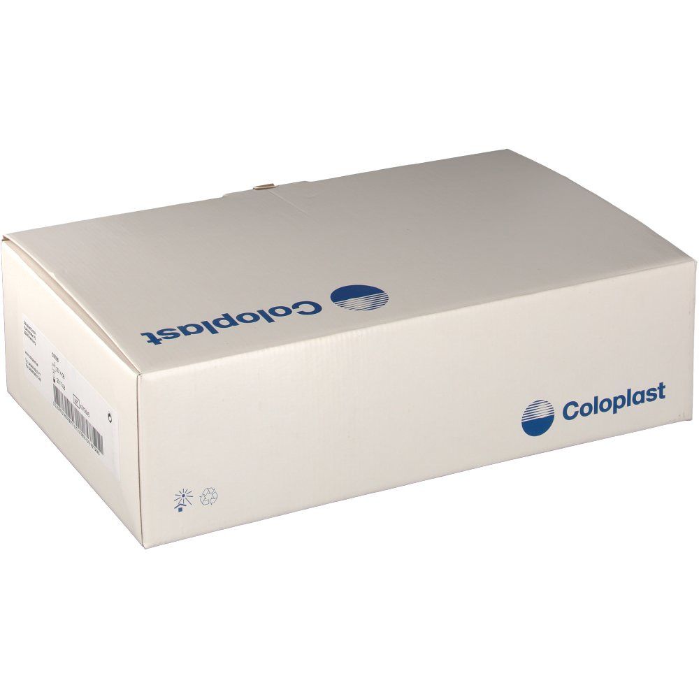 Weißer Karton mit Coloplast-Logo. Der Karton ist leicht schräg gestellt.