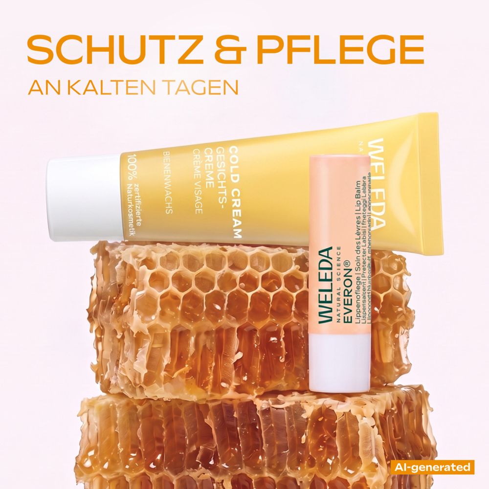 Weleda Cold Cream und Lippenbalsam auf Honigwaben.