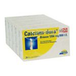 Packung Calcium-dura® Brausetabletten. Gelb-weiße Verpackung mit Produktnamen und Dosierungsangaben.