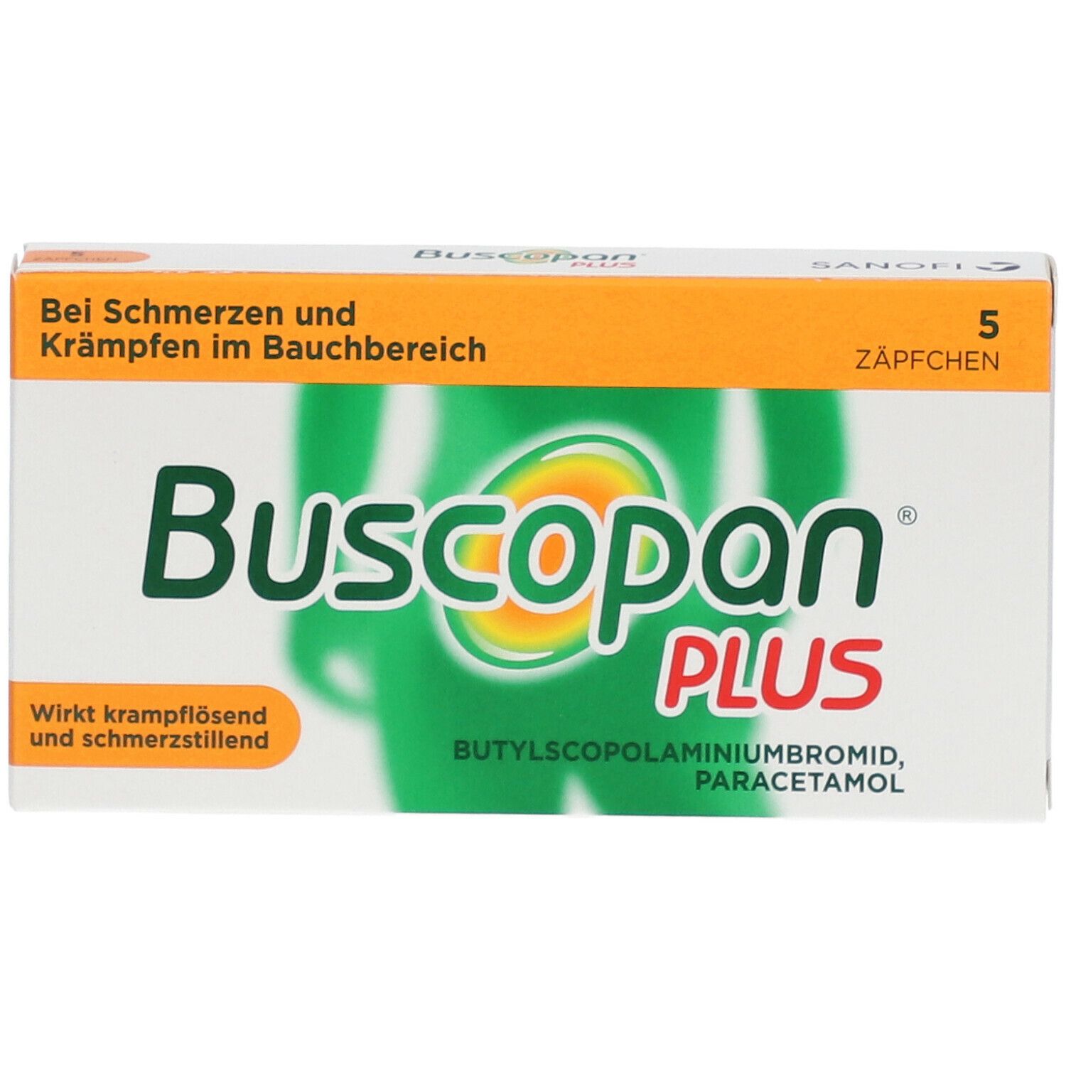Buscopan® PLUS Zäpfchen mit Paracetamol bei stärkeren Schmerzen und Krämpfen im Bauchbereich