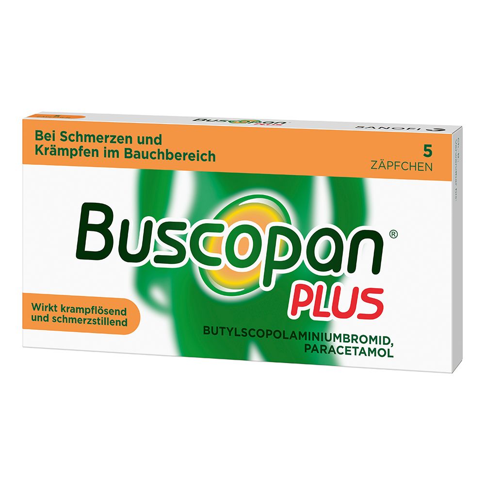 Buscopan® PLUS Zäpfchen mit Paracetamol bei stärkeren Schmerzen und Krämpfen im Bauchbereich