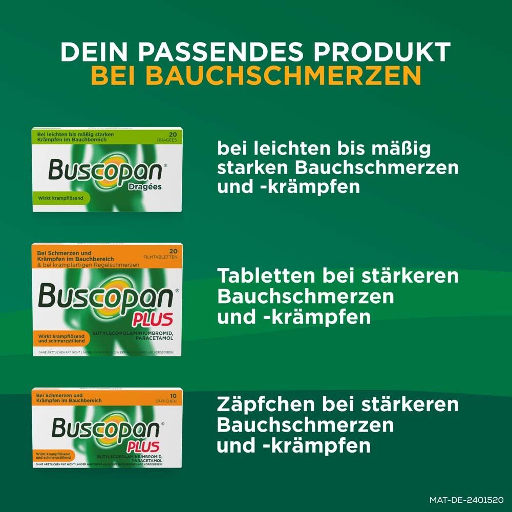 Buscopan Plus Zäpfchen bei Bauchschmerzen und Regelschmerzen