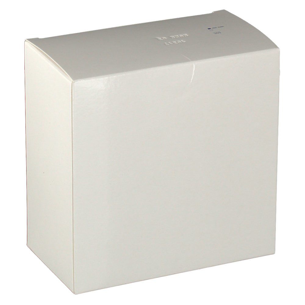 Weißer Karton, leicht schräg. Oberseite mit Prägung. Keine weiteren Details erkennbar.