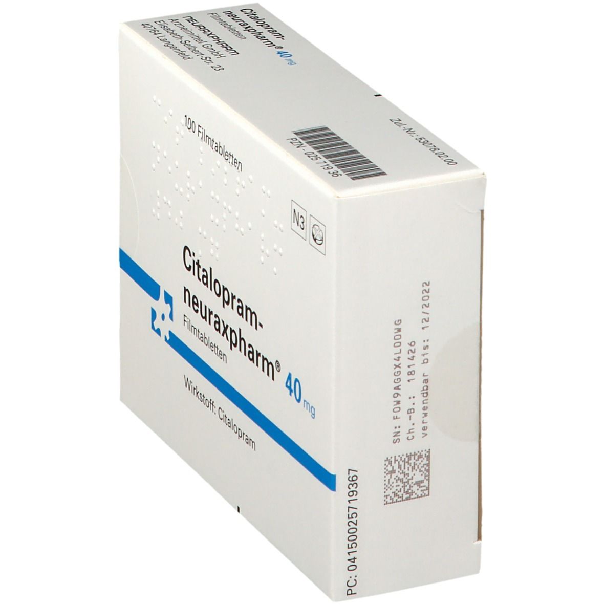 CITALOPRAM-neuraxpharm 40 mg Filmtabletten 100 St