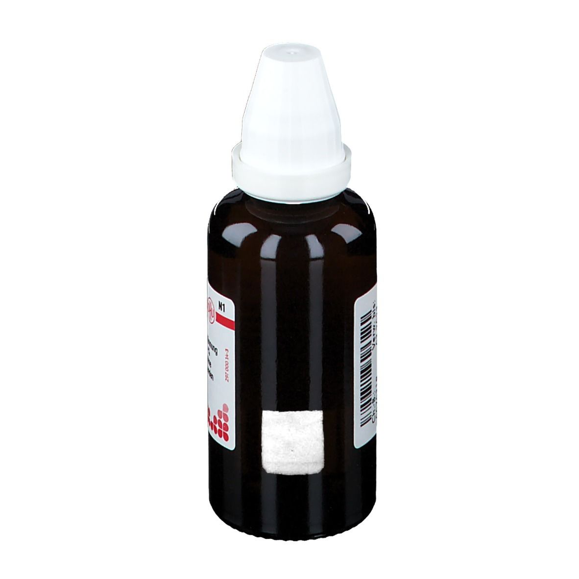 Braune Glasflasche mit weißem Verschluss. Etikett mit Produktnamen und Informationen. DHU Acidum Hydrochloricum D4.