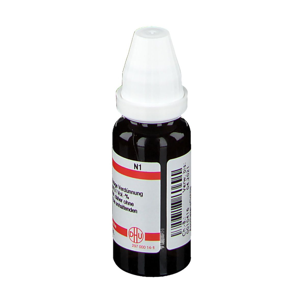 Braune Tropfflasche mit weißem Deckel. Etikett mit Text: N1. Barcode. Deutsche Homöopathie-Union.
