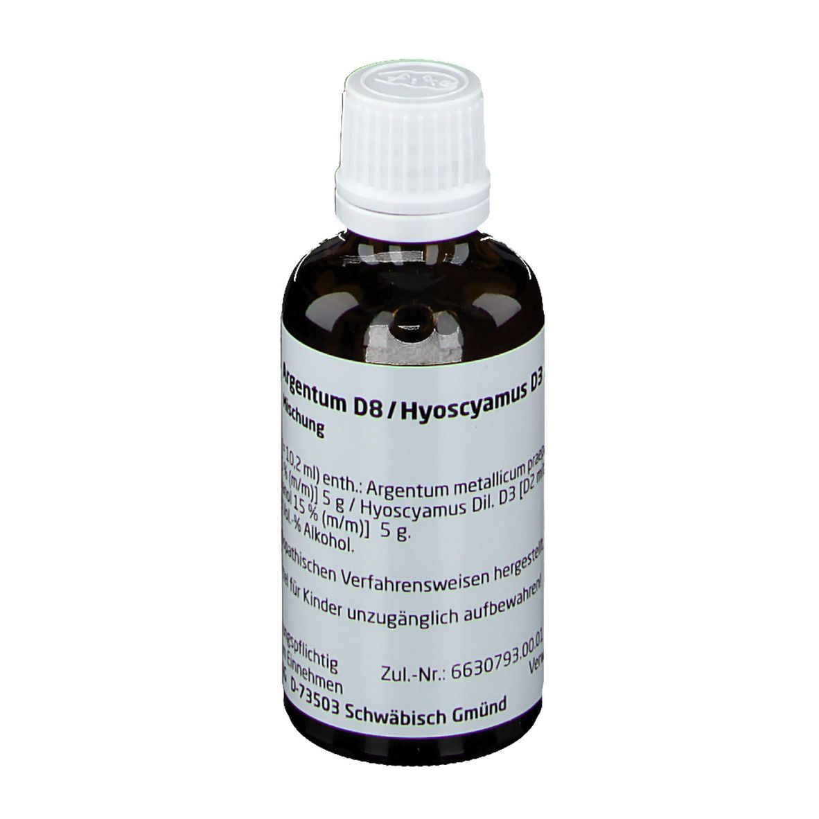 Braune Glasflasche mit weißem Verschluss. Etikett mit Produktnamen und Inhaltsstoffen. WELEDA AG. 50 ml.