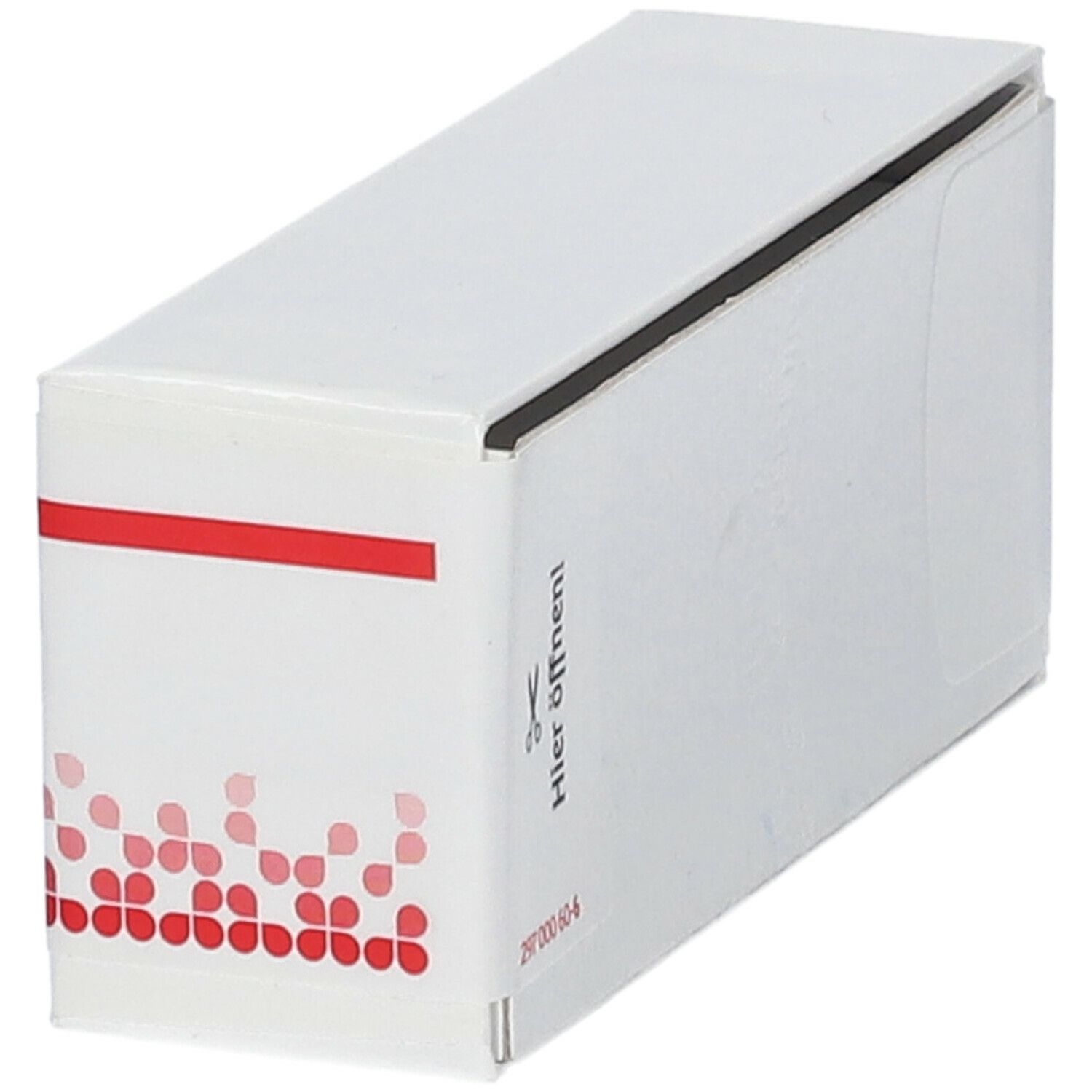 Weiße Schachtel mit rotem Streifen und Aufschrift 'Hier öffnen!'. Produktnummer: 297 000 606.