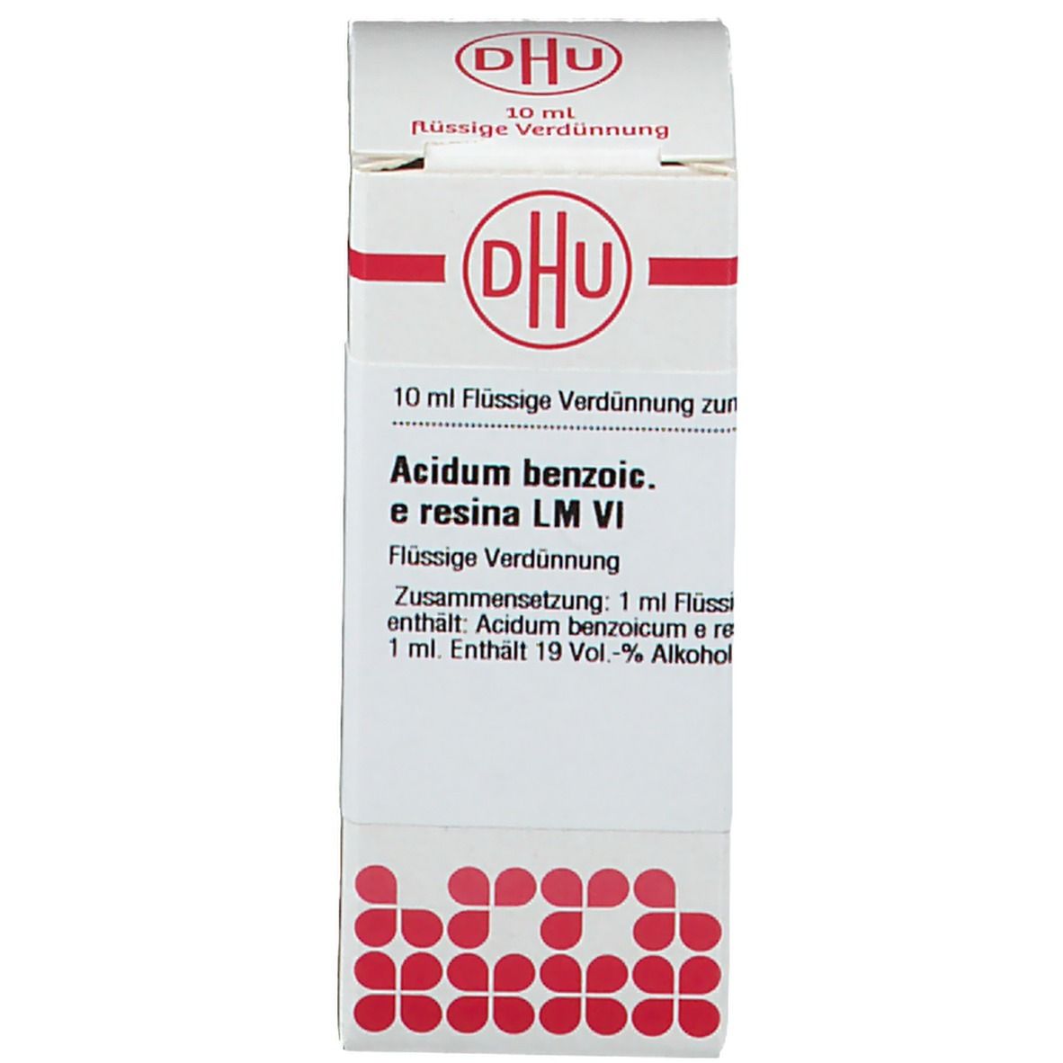 Karton mit Beschriftung: DHU, Acidum benzoicum e resina LM VI, 10 ml Flüssige Verdünnung.