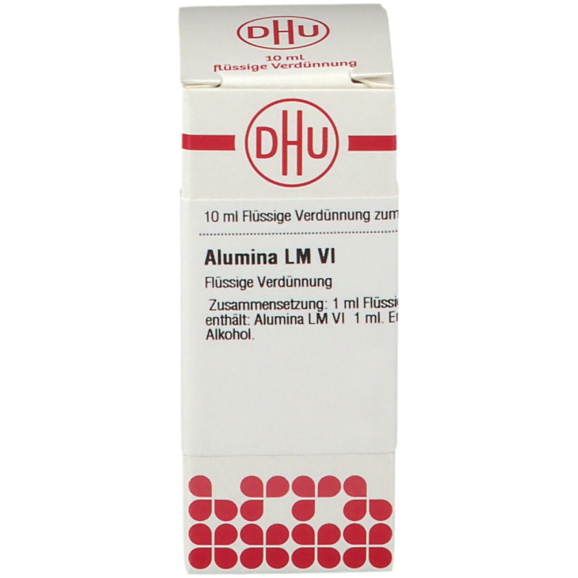 Karton mit Beschriftung: DHU, Alumina LM VI, 10 ml flüssige Verdünnung.