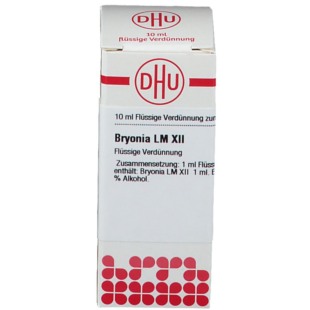 Weiße Schachtel mit rotem Logo und Beschriftung: DHU, Bryonia LM XII, 10 ml flüssige Verdünnung.