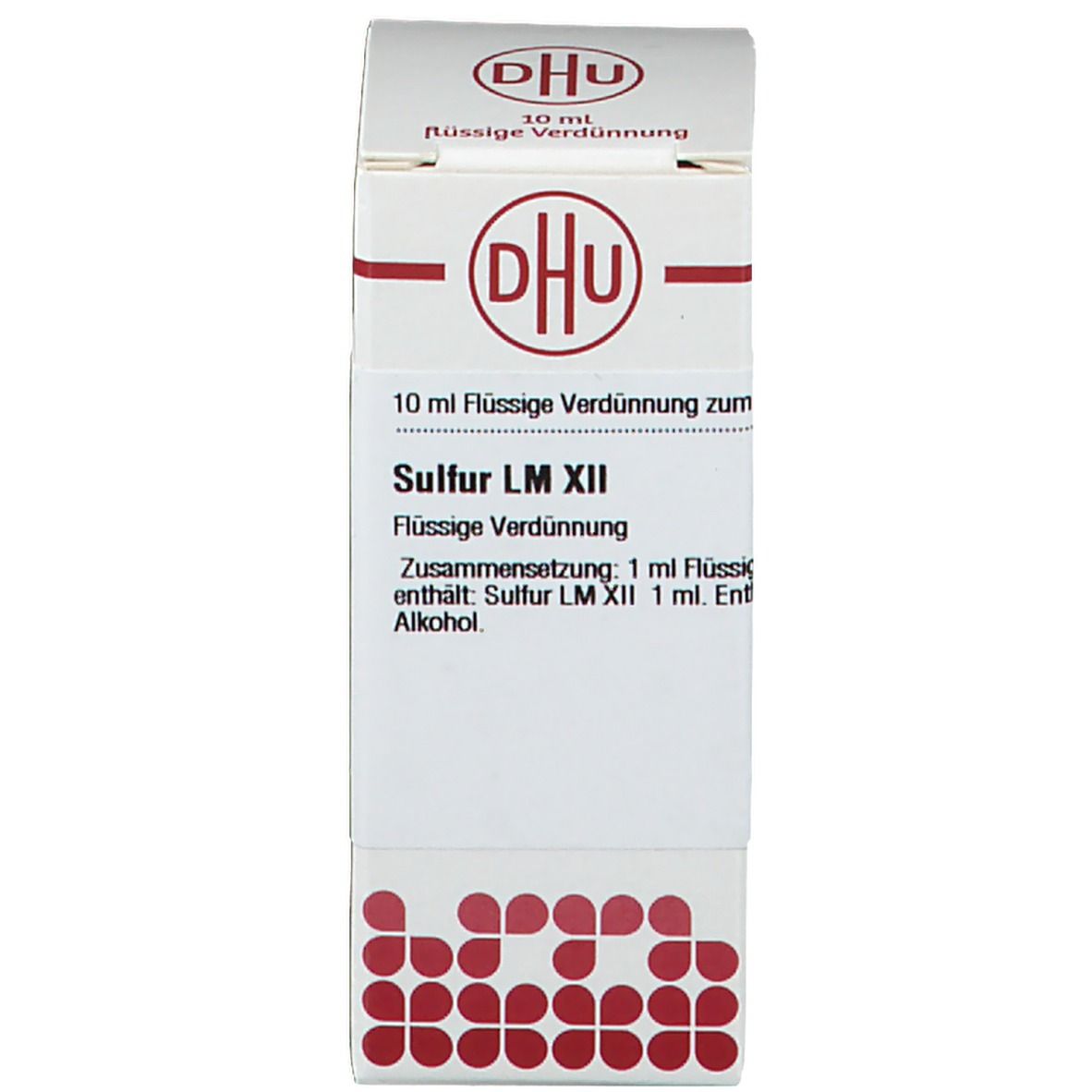Karton mit Beschriftung: DHU, Sulfur LM XII, 10 ml Flüssige Verdünnung.