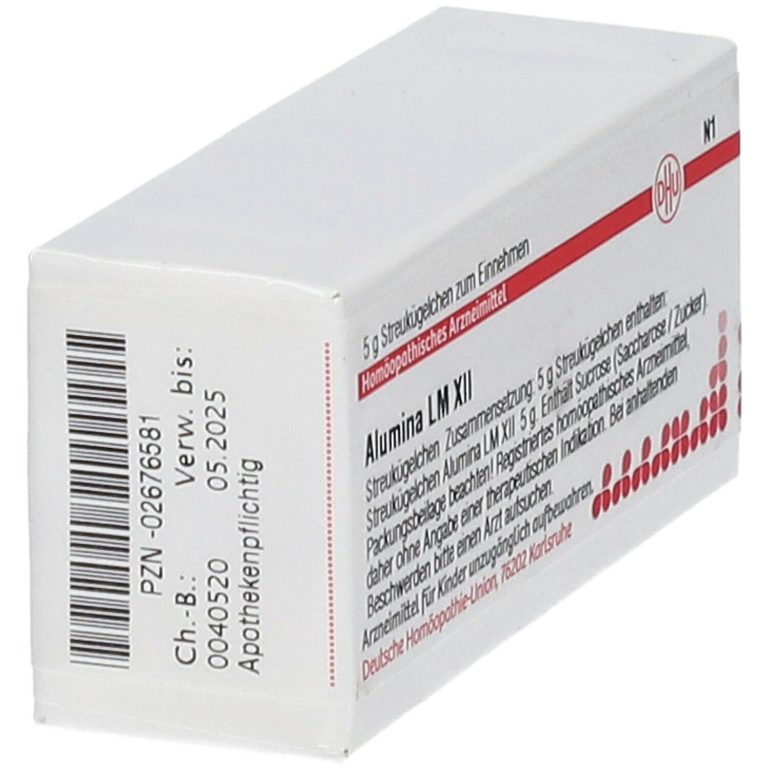 Weiße Schachtel, schräg von unten. Barcode und Text: PZN, Verwendbar bis 05.2025. Apothekenpflichtig.
