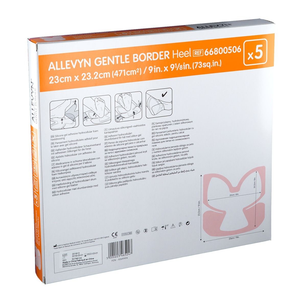 ALLEVYN® Gentle Border Heel 23 x 23,2 cm