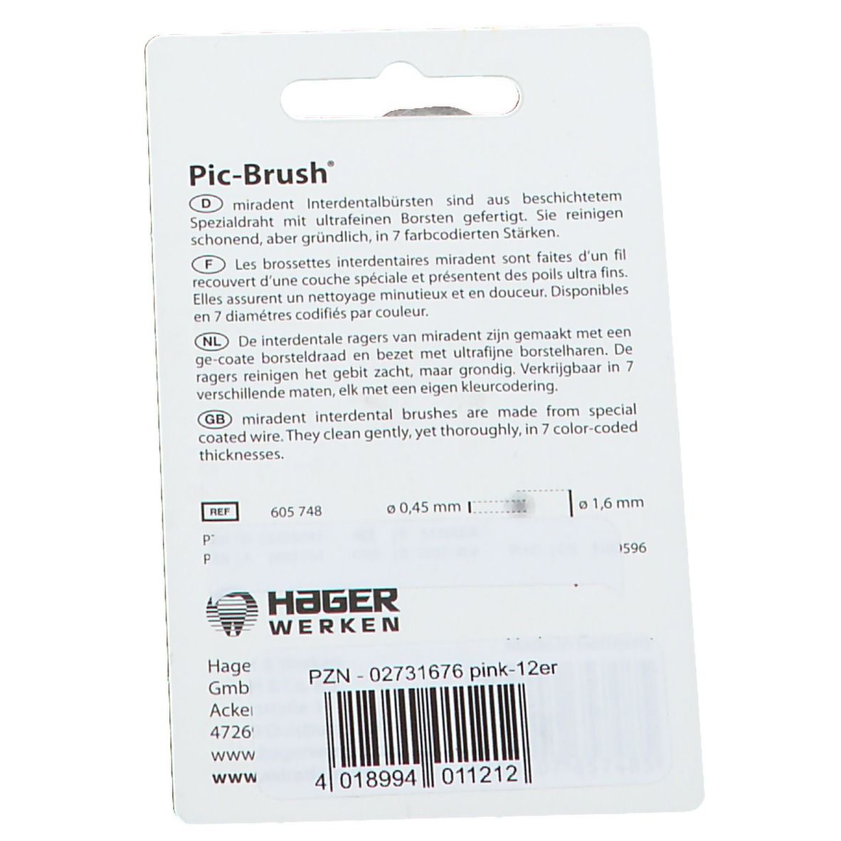 PIC Brush Interdentalb.Ersatzb.1,5 mm pink 12 St Zahnbürste