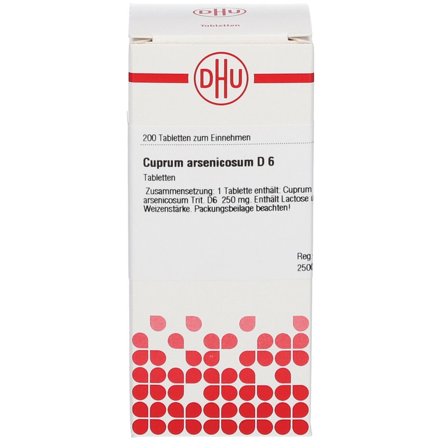 Weiße Verpackung mit rotem Logo und Produktinformationen. Enthält Tabletten.