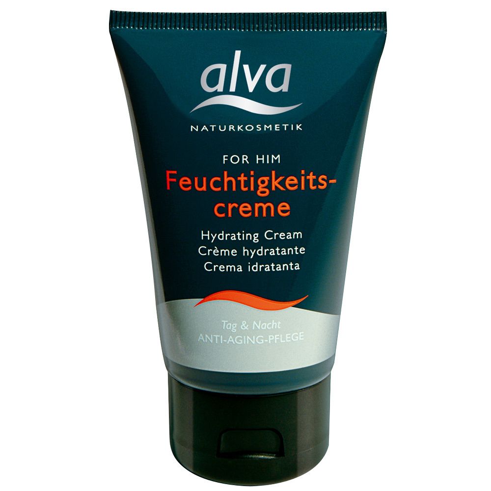 Tubenverpackung mit Produktnamen und Aufschrift "Feuchtigkeitscreme". Enthält Text in Deutsch, Englisch, Französisch und Italienisch.