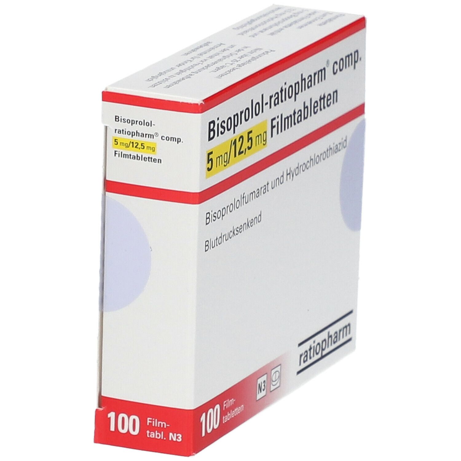 BISOPROLOL-ratiopharm comp.5 mg/12,5 mg Filmtabl. 100 St Filmtabletten