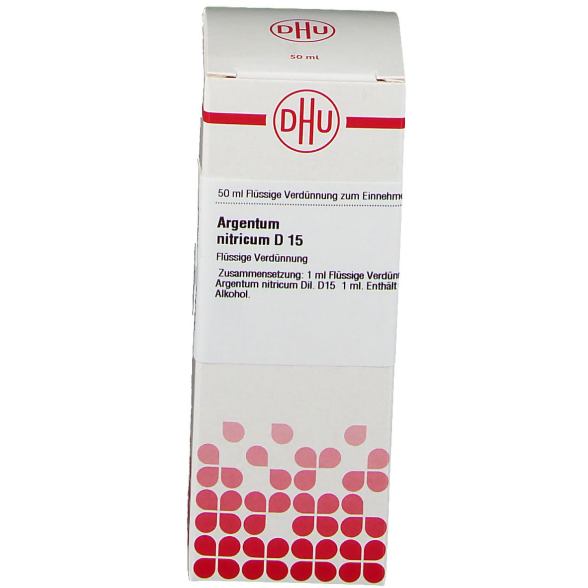 Verpackung. Beschriftung: DHU, Argentum nitricum D 15, 50 ml, Flüssige Verdünnung.