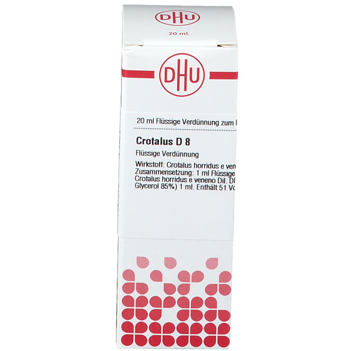 Karton mit DHU Logo und Text: Crotalus D 8, 20 ml Flüssige Verdünnung.