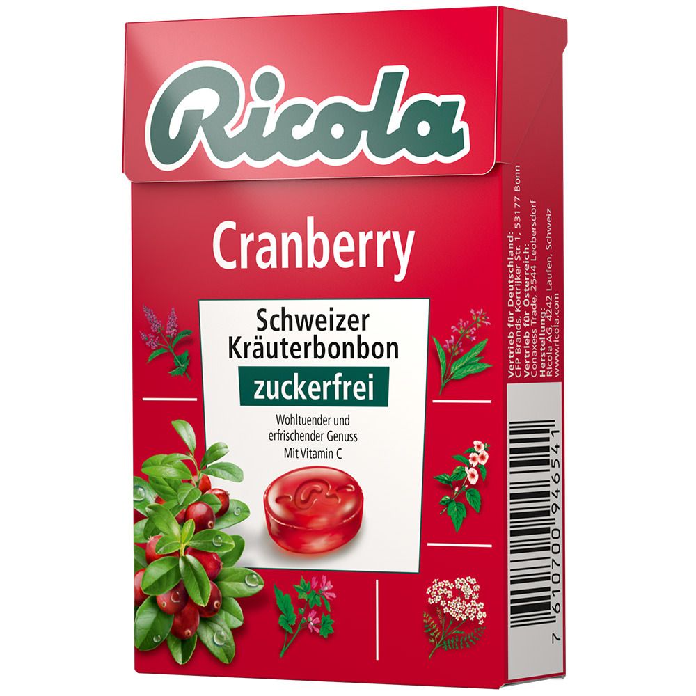 Ricola® Schweizer Kräuterbonbons Box Cranberry ohne Zucker