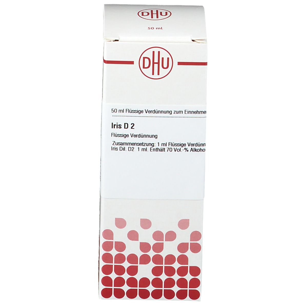Kartonverpackung mit Text und Logo. Weiß mit roten Akzenten. Arzneimittel.