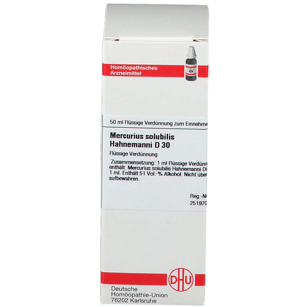 Karton mit Produktinformationen. DHU Logo. Homöopathisches Arzneimittel.