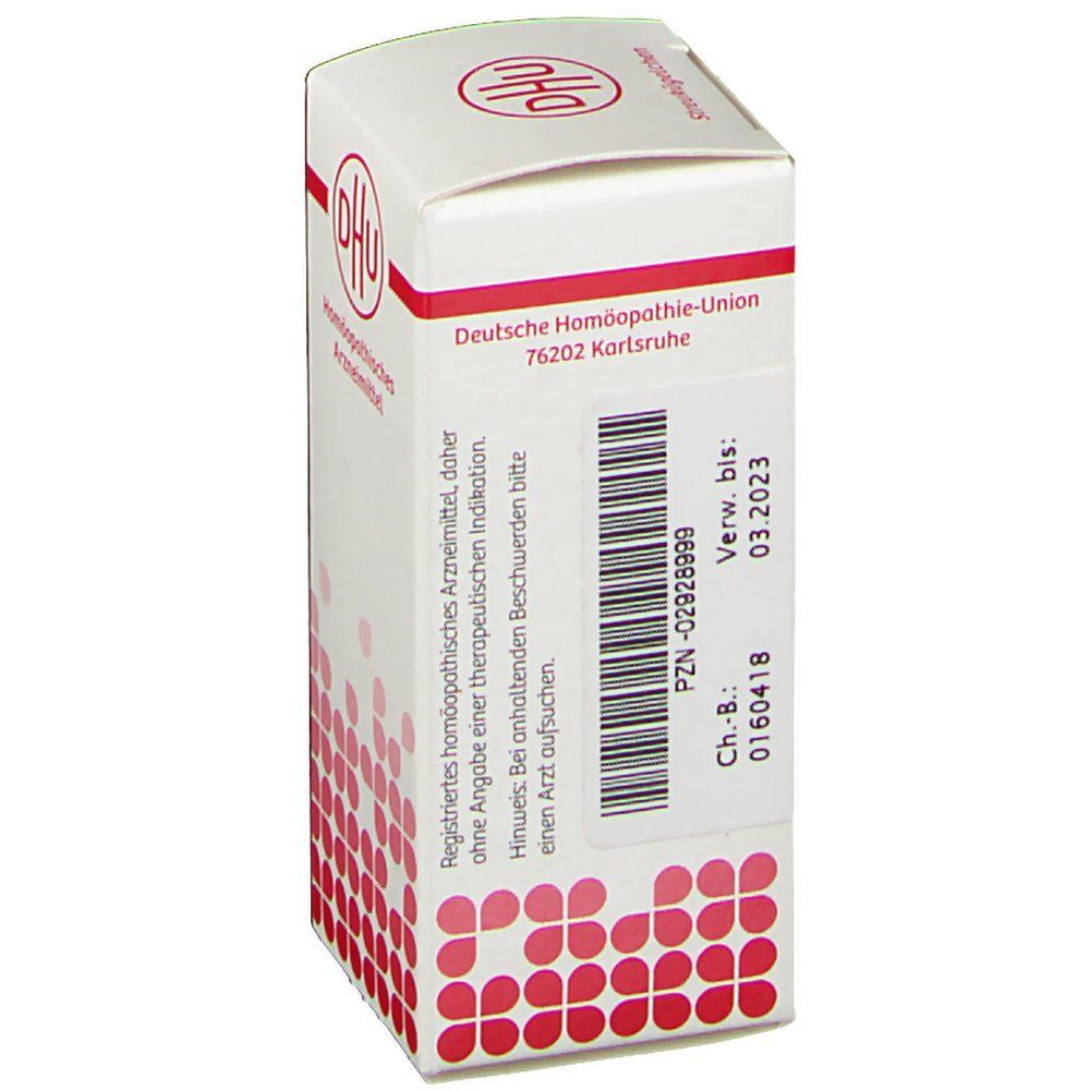 DHU Phosphorus D10-Schachtel. Rückseite mit Informationen, PZN-Code und Verfallsdatum.