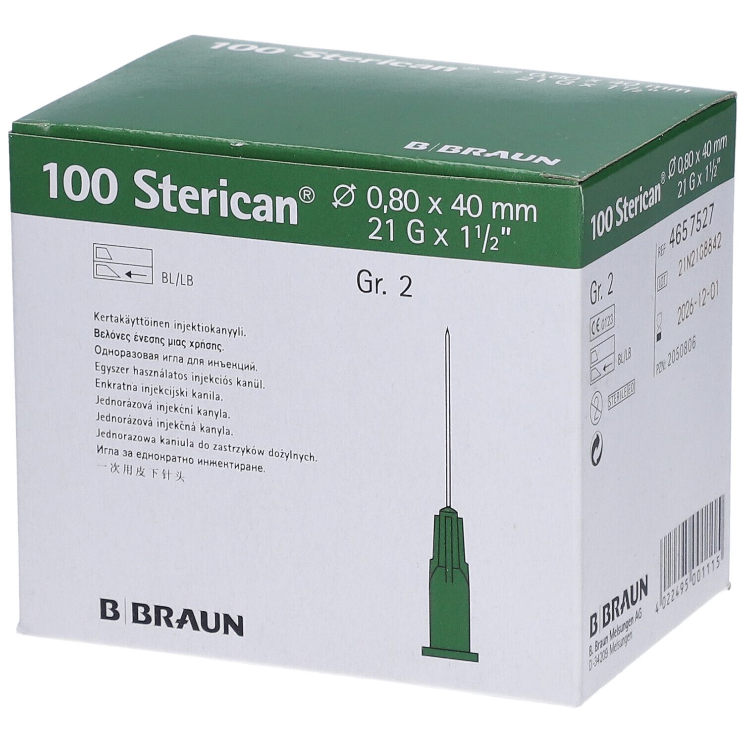 Sterican® Standardkanüle Gr. 2 G21 x 1 1/2 Zoll 0,80 x 40 mm grün 100 St Kanüle