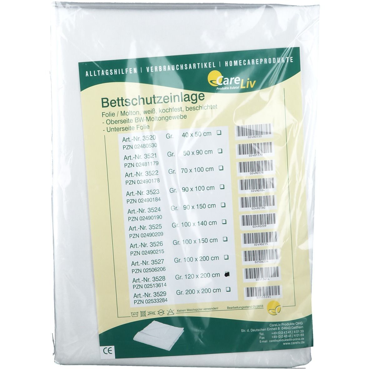 Bettschutzeinlage Folie/Molton 120 cm x 200 cm 1 St Unterlagen