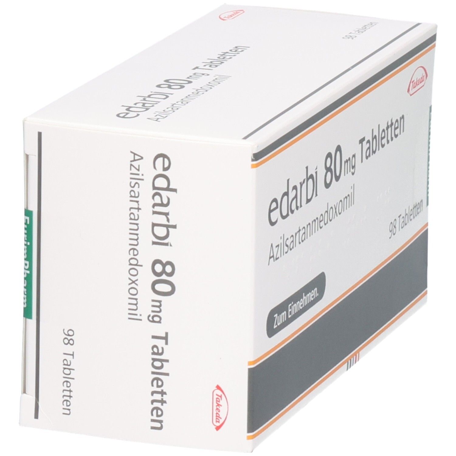 Edarbi 80 mg Tabletten Schachtel, schräg von vorne.