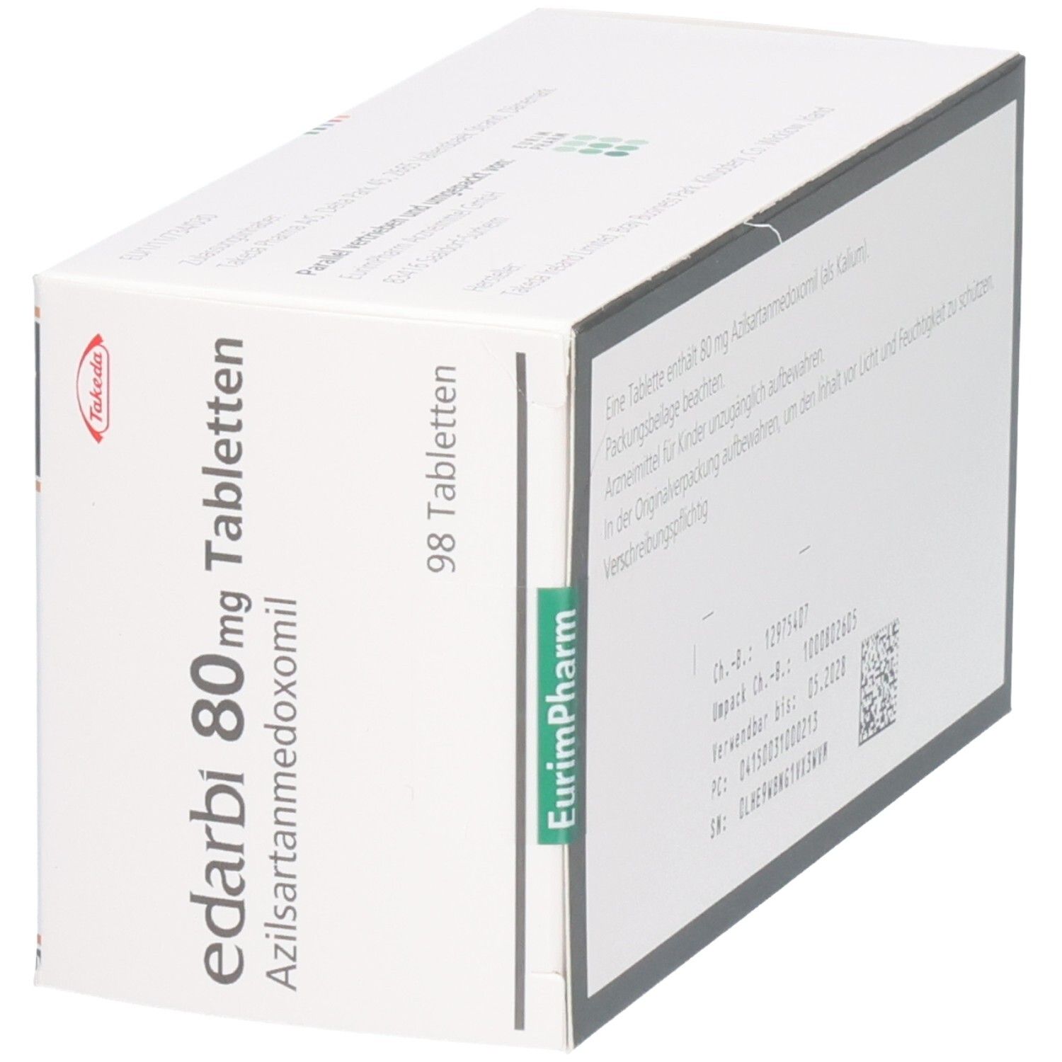 Seitenansicht der Edarbi 80 mg Tabletten Schachtel.