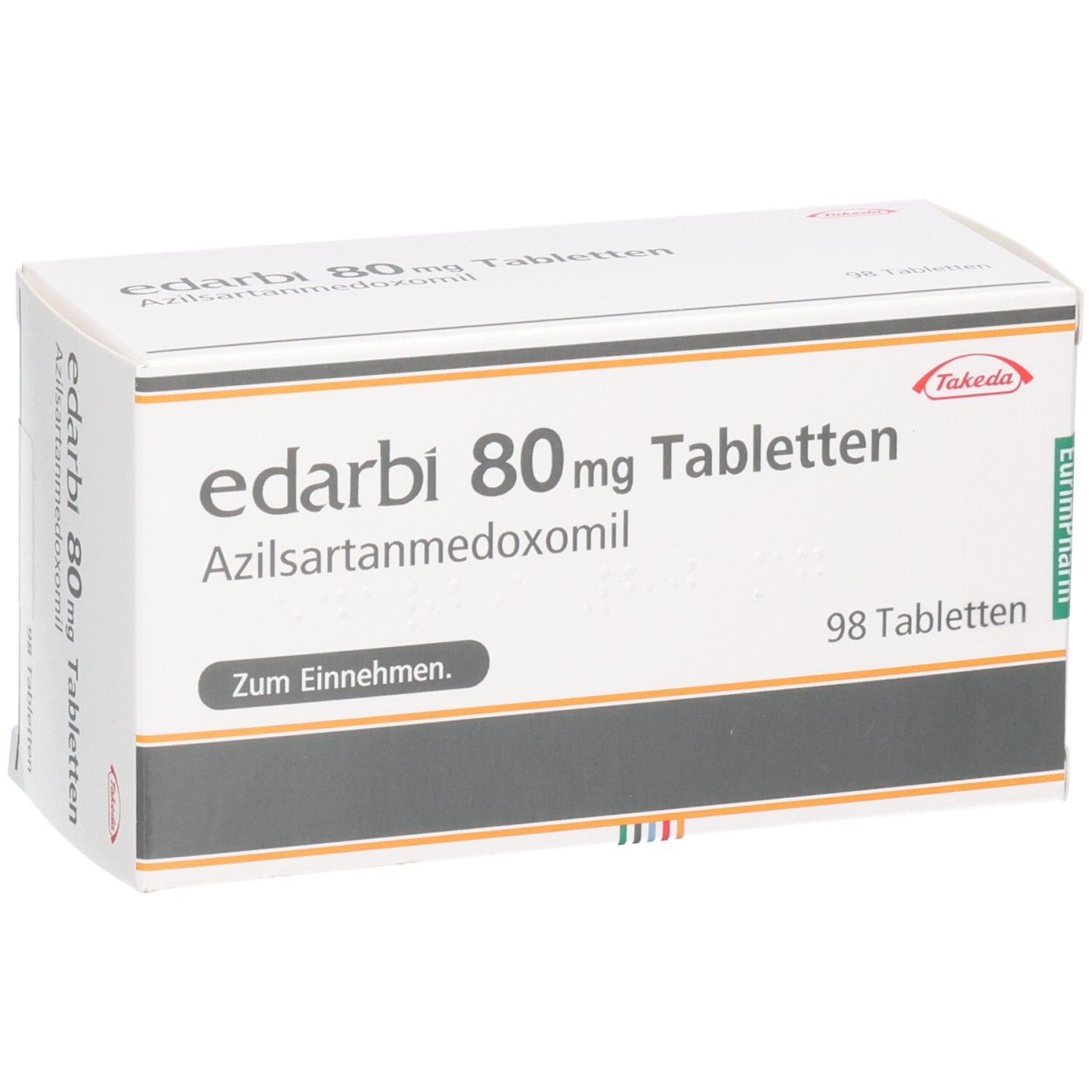 Edarbi 80 mg Tabletten Schachtel, leicht schräg von vorne.
