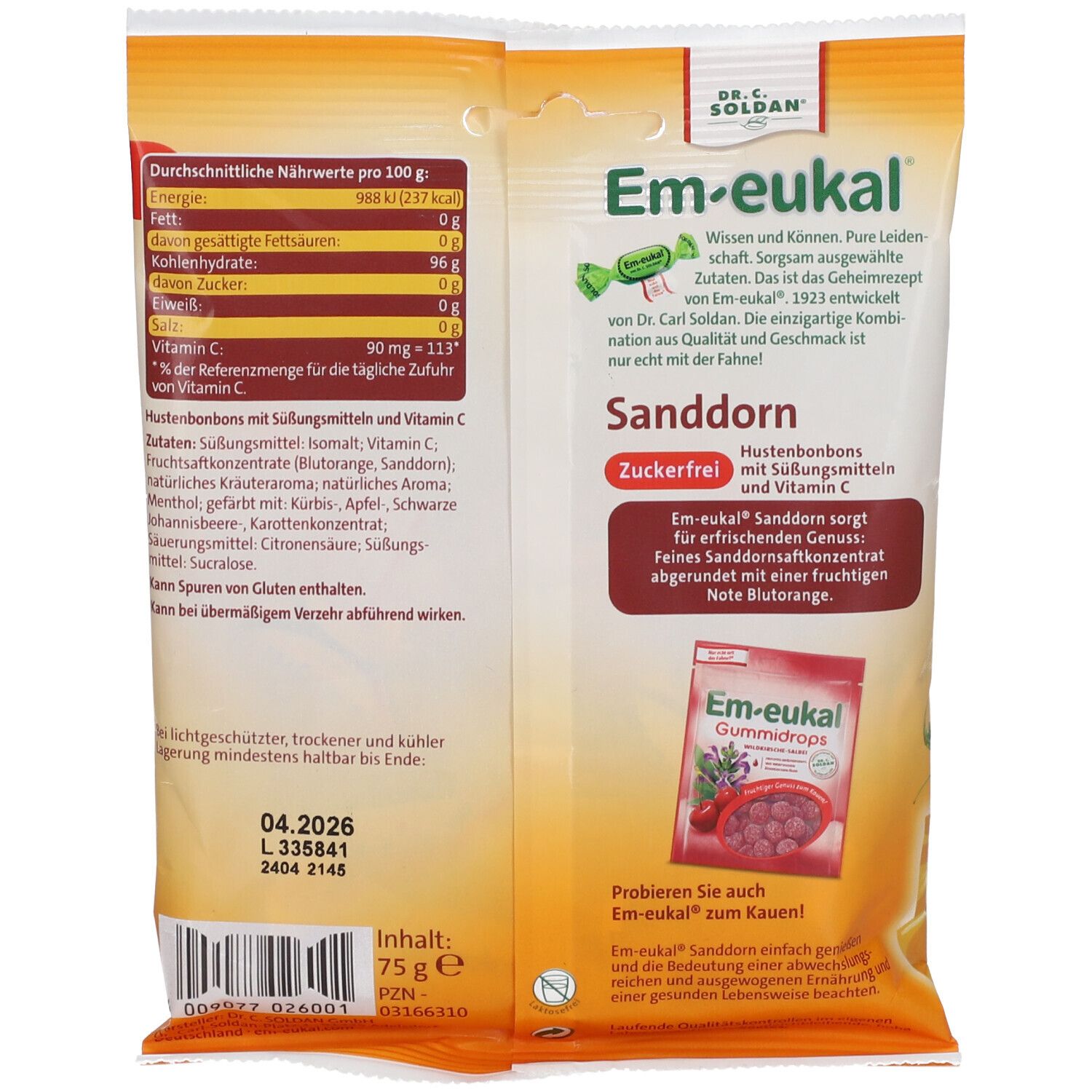 Em-eukal® Bonbons Sanddorn zuckerfrei