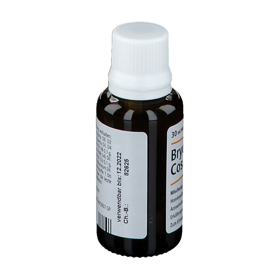 Braune Glasflasche mit weißem Deckel. Etikett mit Produktnamen Bryonia Cosmoplex und weiteren Informationen.