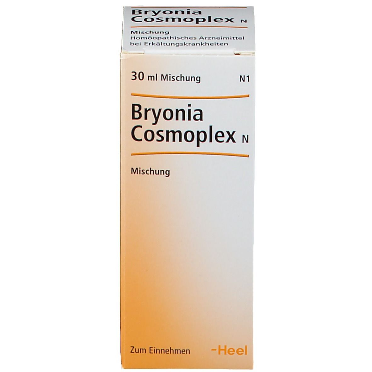 Produktverpackung. Karton mit Produktnamen Bryonia Cosmoplex N und weiteren Informationen. Marke Heel.